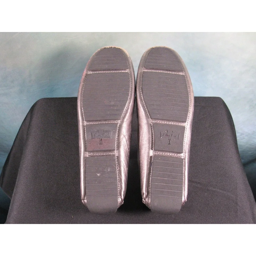 Flag Ltd Metallic Pewter Nappa Glove Leather Driving Penny Loafers 8.5M Brazil